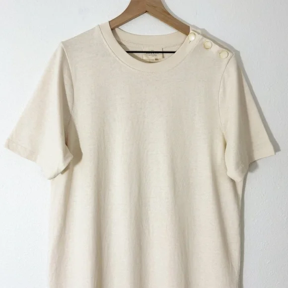 Sezane Emy Dress in Cream Button Shoulder 100% Organic Cotton Size XXL - Picture 3 of 10